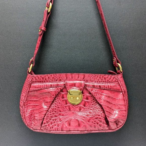 Vintage BRAHMIN Hot Pink Croc Embossed Shoulder Bag Purse Leather Fuchsia 90's - Picture 10 of 10